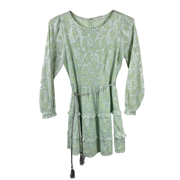 Roller Rabbit Clermont Nori Dress Size Small Mint Green Silver Shimmer Tiered - Picture 1 of 16